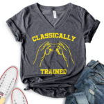 classicaly trained t shirt v neck for women heather dark grey