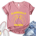 classicaly trained t shirt v neck for women heather mauve