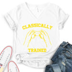 classicaly trained t shirt v neck for women white