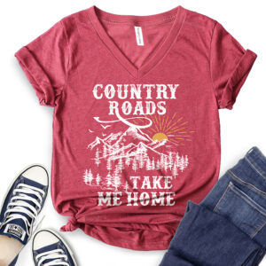 Country Roads Take Me Home T-Shirt V-Neck for Women