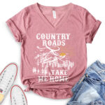 country roads take me home t shirt v neck for women heather mauve