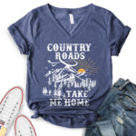 country roads take me home t shirt v neck for women heather navy