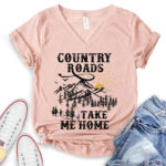 country roads take me home t shirt v neck for women heather peach
