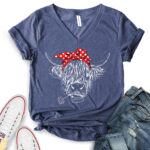 cow print t shirt v neck for women heather navy