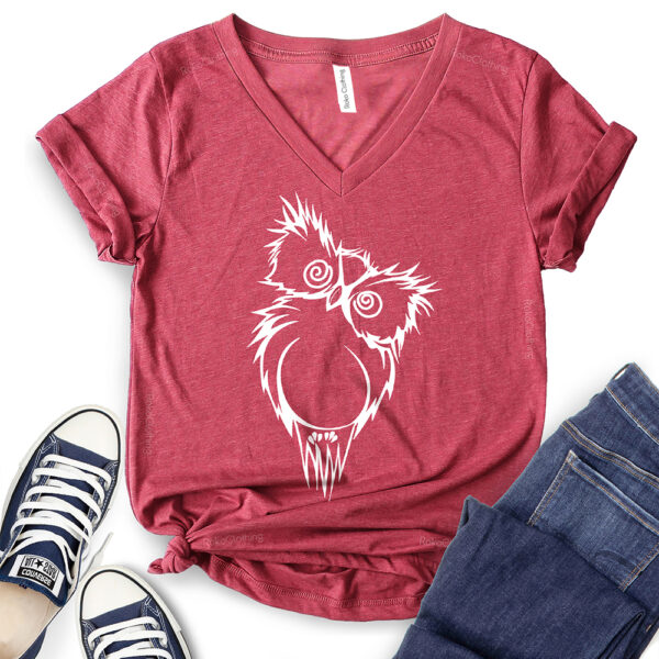 cute owl t shirt v neck for women heather cardinal
