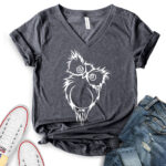 cute owl t shirt v neck for women heather dark grey