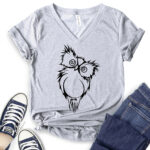 cute owl t shirt v neck for women heather light grey