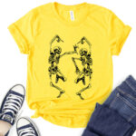 dancing skeleton couple t shirt for women yellow