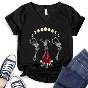 Dancing Skeleton T-Shirt V-Neck for Women 2