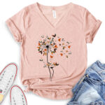 dandelion chicken t shirt v neck for women heather peach