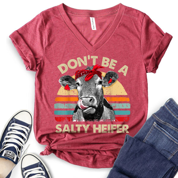 dont be salty t shirt v neck for women heather cardinal