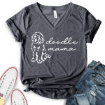 doodle mama t shirt v neck for women heather dark grey