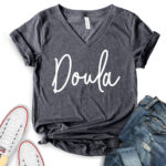 doula t shirt v neck for women heather dark grey