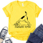 downward human dog yoga t shirt for women yellow