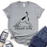 downward human dog yoga t shirt heather light grey