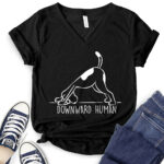 downward human dog yoga t shirt v neck for women black