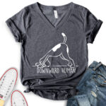 downward human dog yoga t shirt v neck for women heather dark grey
