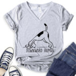 downward human dog yoga t shirt v neck for women heather light grey
