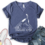 downward human dog yoga t shirt v neck for women heather navy