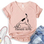 downward human dog yoga t shirt v neck for women heather peach