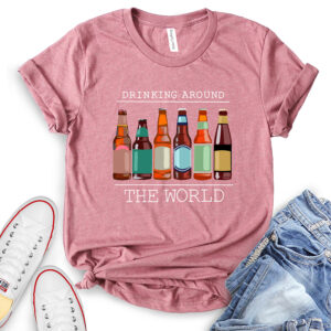 drinkig around the world beer t shirt for women heather mauve
