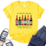 drinkig around the world beer t shirt for women yellow