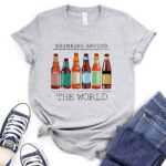 drinkig around the world beer t shirt heather light grey