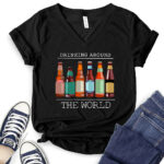 drinkig around the world beer t shirt v neck for women black