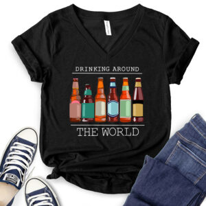 Drinkig Around The World Beer T-Shirt V-Neck for Women 2