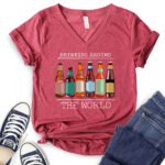 drinkig around the world beer t shirt v neck for women heather cardinal