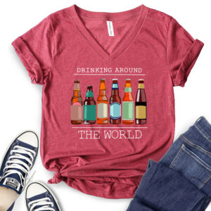Drinkig Around The World Beer T-Shirt V-Neck for Women