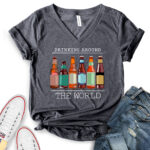 drinkig around the world beer t shirt v neck for women heather dark grey