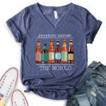 drinkig around the world beer t shirt v neck for women heather navy