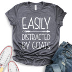 easily distracted by goats t shirt for women heather dark grey