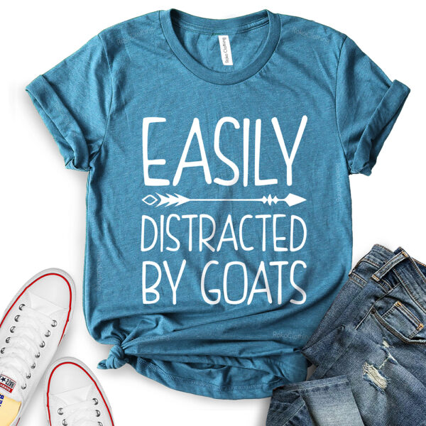 easily distracted by goats t shirt for women heather deep teal