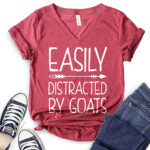 easily distracted by goats t shirt v neck for women heather cardinal