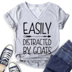 easily distracted by goats t shirt v neck for women heather light grey
