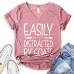 easily distracted by goats t shirt v neck for women heather mauve