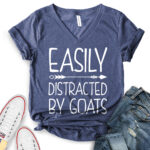 easily distracted by goats t shirt v neck for women heather navy