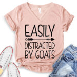 easily distracted by goats t shirt v neck for women heather peach