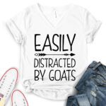 easily distracted by goats t shirt v neck for women white