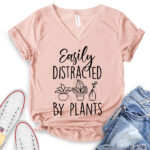 easily distracted by plants t shirt v neck for women heather peach
