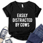 easly distracted by cows t shirt v neck for women black