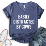 easly distracted by cows t shirt v neck for women heather navy