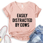 easly distracted by cows t shirt v neck for women heather peach