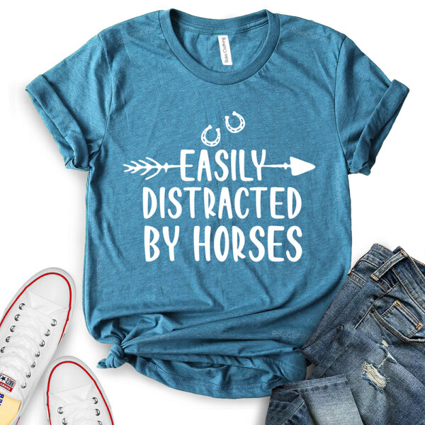 easly distracted by horses t shirt for women heather deep teal