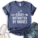 easly distracted by horses t shirt for women heather navy