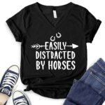 easly distracted by horses t shirt v neck for women black