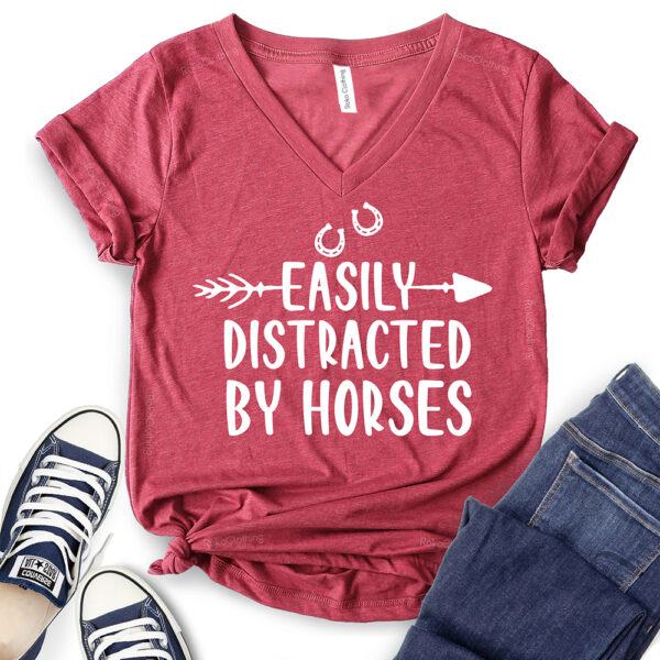 easly distracted by horses t shirt v neck for women heather cardinal