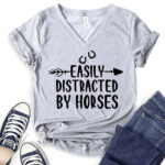 easly distracted by horses t shirt v neck for women heather light grey